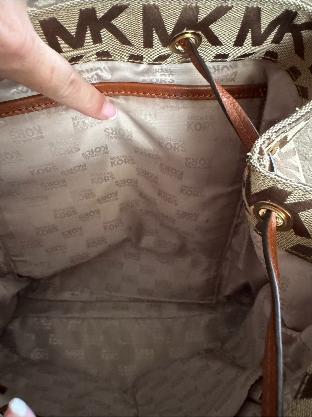 Michael Kors Signature MK Monogram Beige and Brown Backpack - Picture 4 of 6